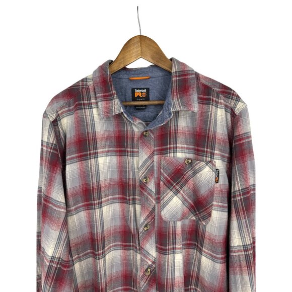 Timberland Pro Mens Original Fit Red & Gray Plaid Button-Up Shirt Size XL - Picture 3 of 8